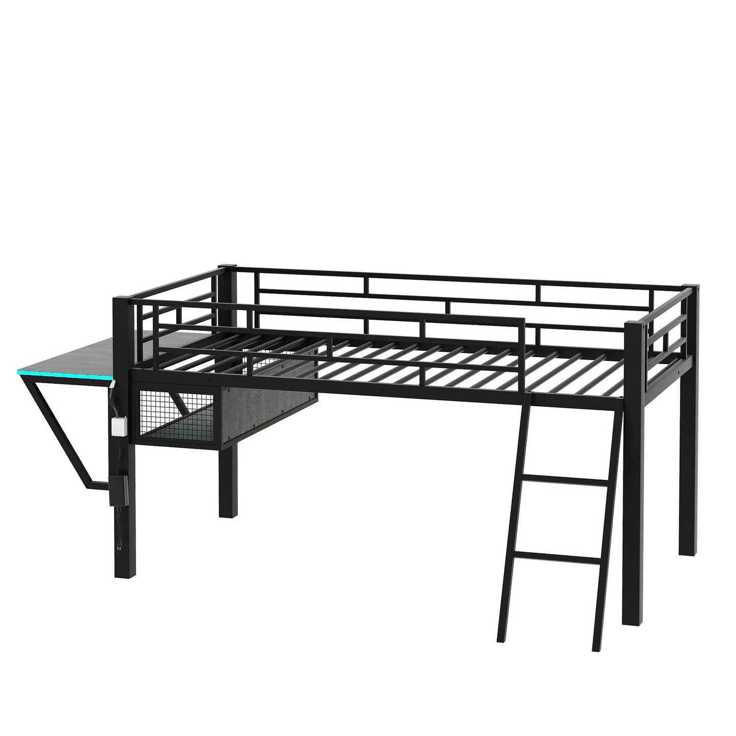 Modern Gaming Mid Loft Bed With Desk And LED Lights - The Sleep Loft - Online Mattress Showroom NYC
