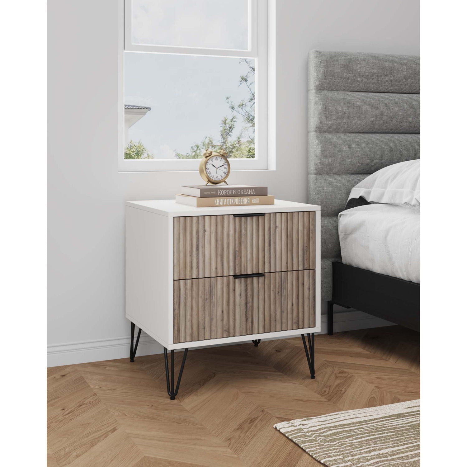 Dumbo - Fluted Nightstand With 2 Drawers - Gray / White - The Sleep Loft - Online Mattress Showroom NYC