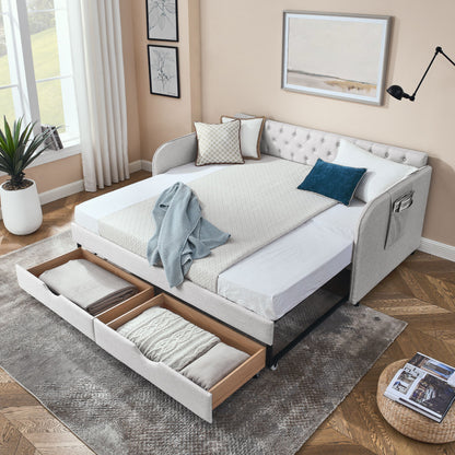 Daybed With Trundle And Storage Drawers, Flat Arms With Pocket - The Sleep Loft - Online Mattress Showroom NYC