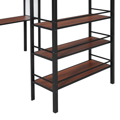 Loft Metal Bed With 3 Layers Of Shelves And Desk, Stylish Metal Frame Bed With board - The Sleep Loft - Online Mattress Showroom NYC
