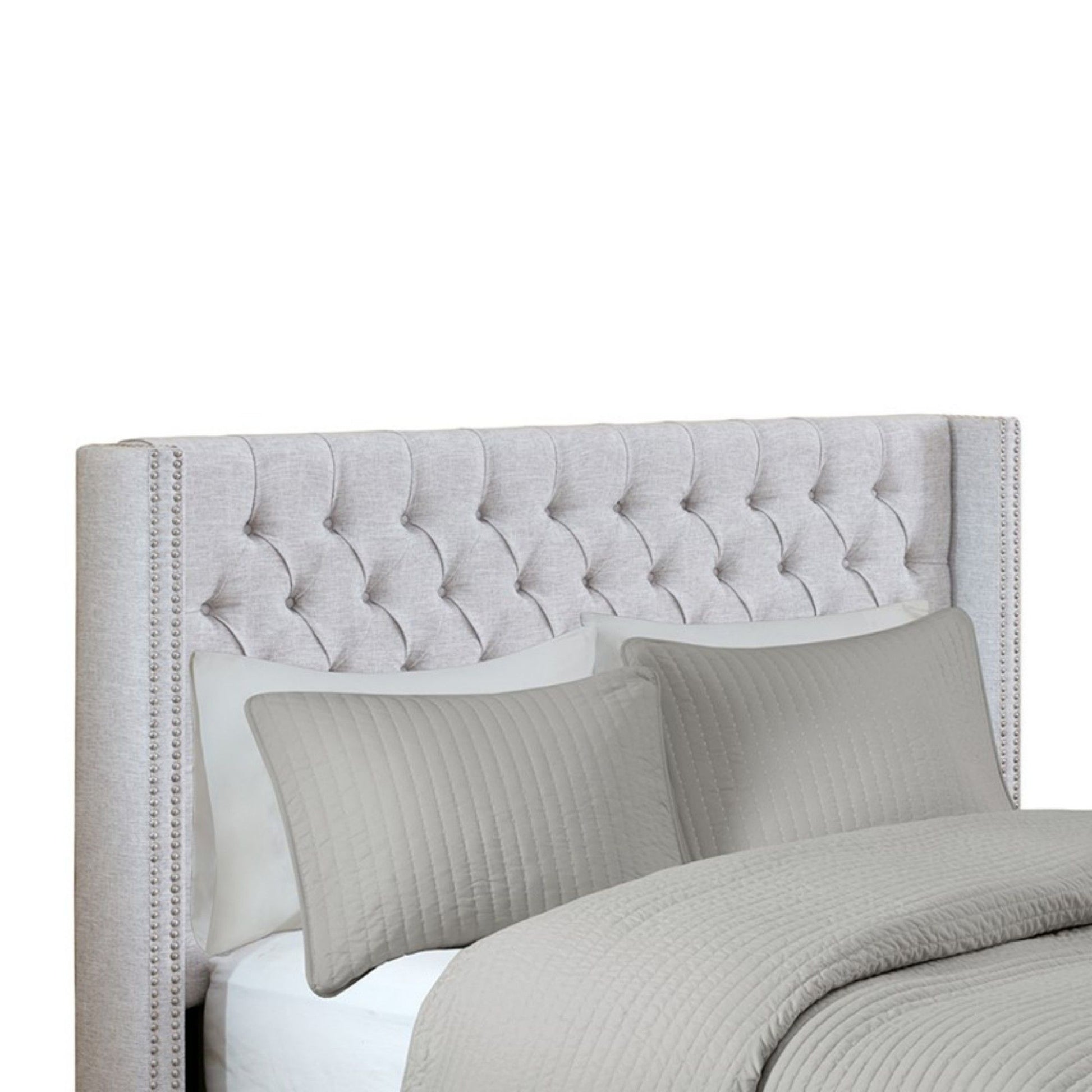 Transitional Upholstery Headboard With Tufted Buttons And Nailhead Trim - The Sleep Loft - Online Mattress Showroom NYC