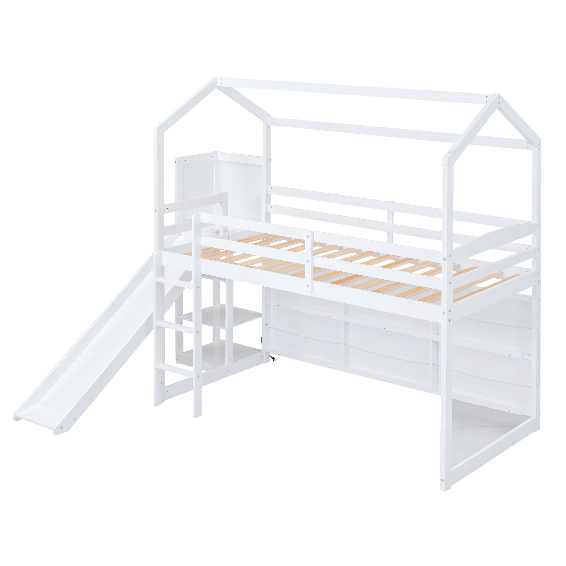 House Loft Bed With Slide, Storage Shelves And Light, Climbing Ramp - The Sleep Loft - Online Mattress Showroom NYC
