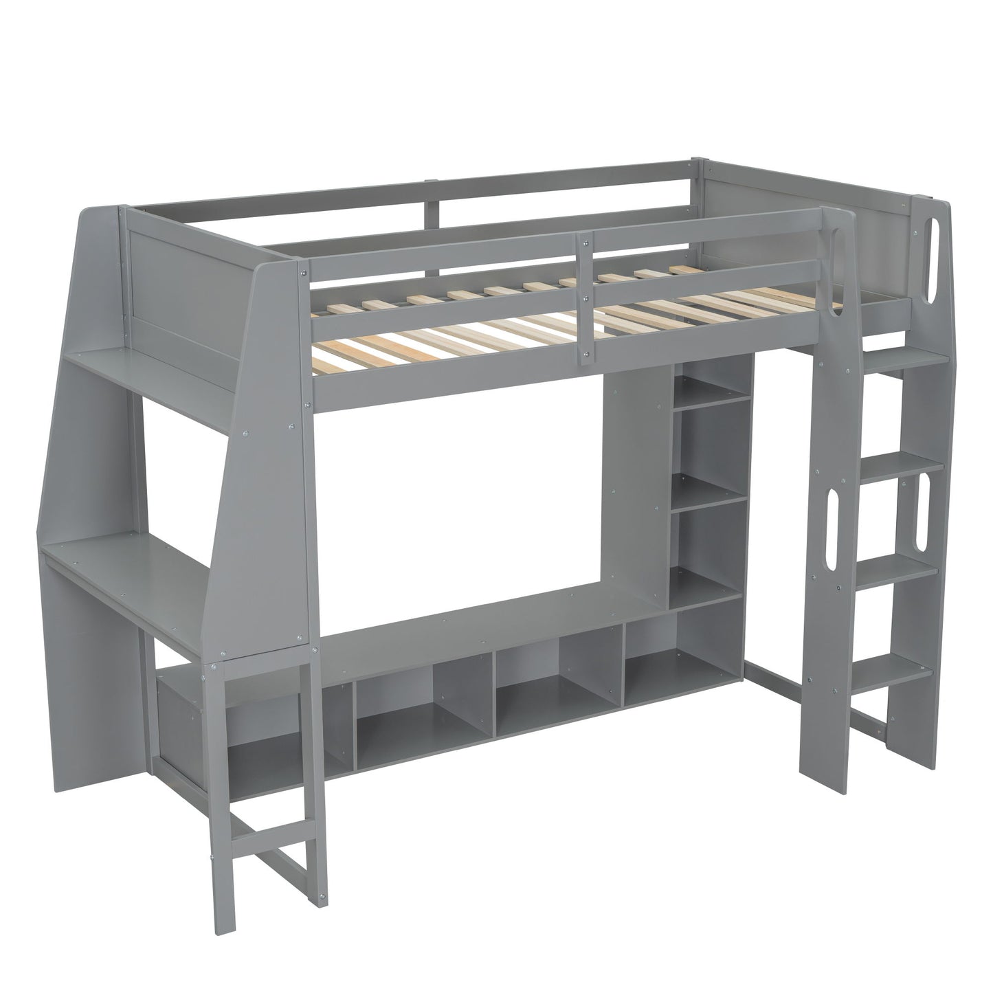 Gaming Loft Bed With Desk, Multi Storage Shelves, LED Lighting, And Hanging Clothes Rack - The Sleep Loft - Online Mattress Showroom NYC