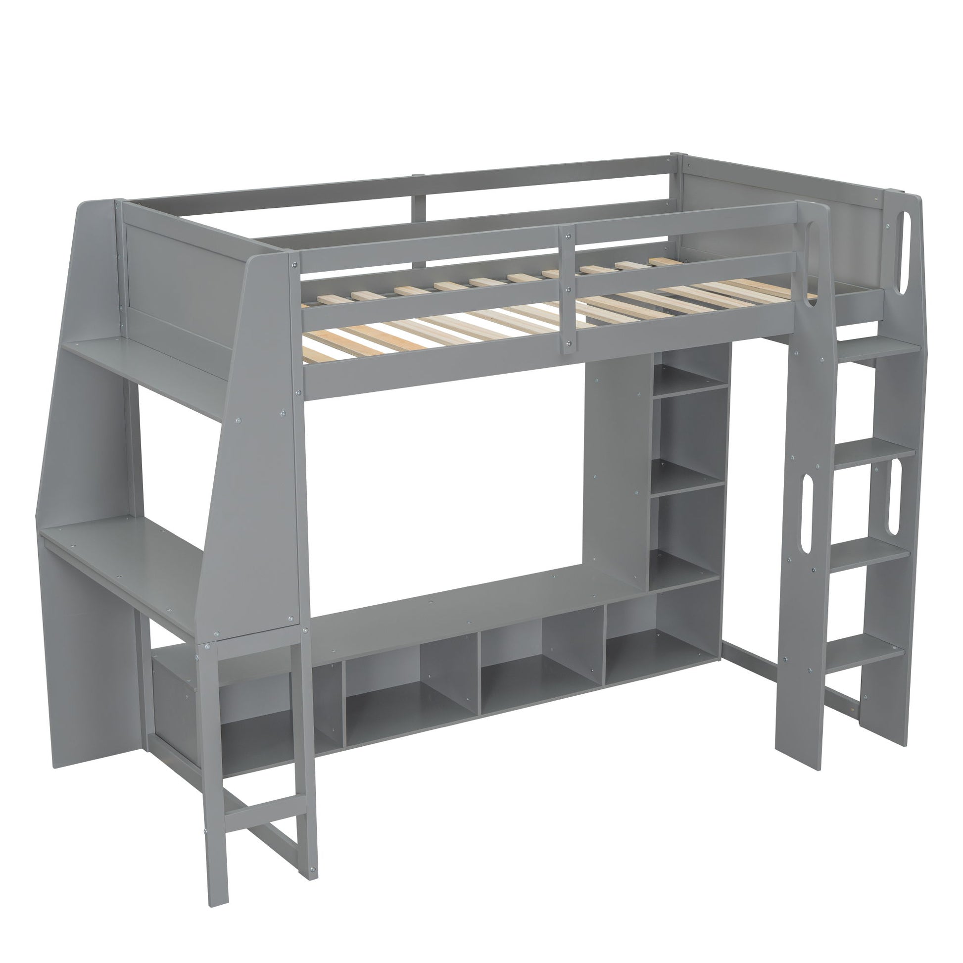Gaming Loft Bed With Desk, Multi Storage Shelves, LED Lighting, And Hanging Clothes Rack - The Sleep Loft - Online Mattress Showroom NYC