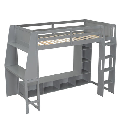 Gaming Loft Bed With Desk, Multi Storage Shelves, LED Lighting, And Hanging Clothes Rack - The Sleep Loft - Online Mattress Showroom NYC