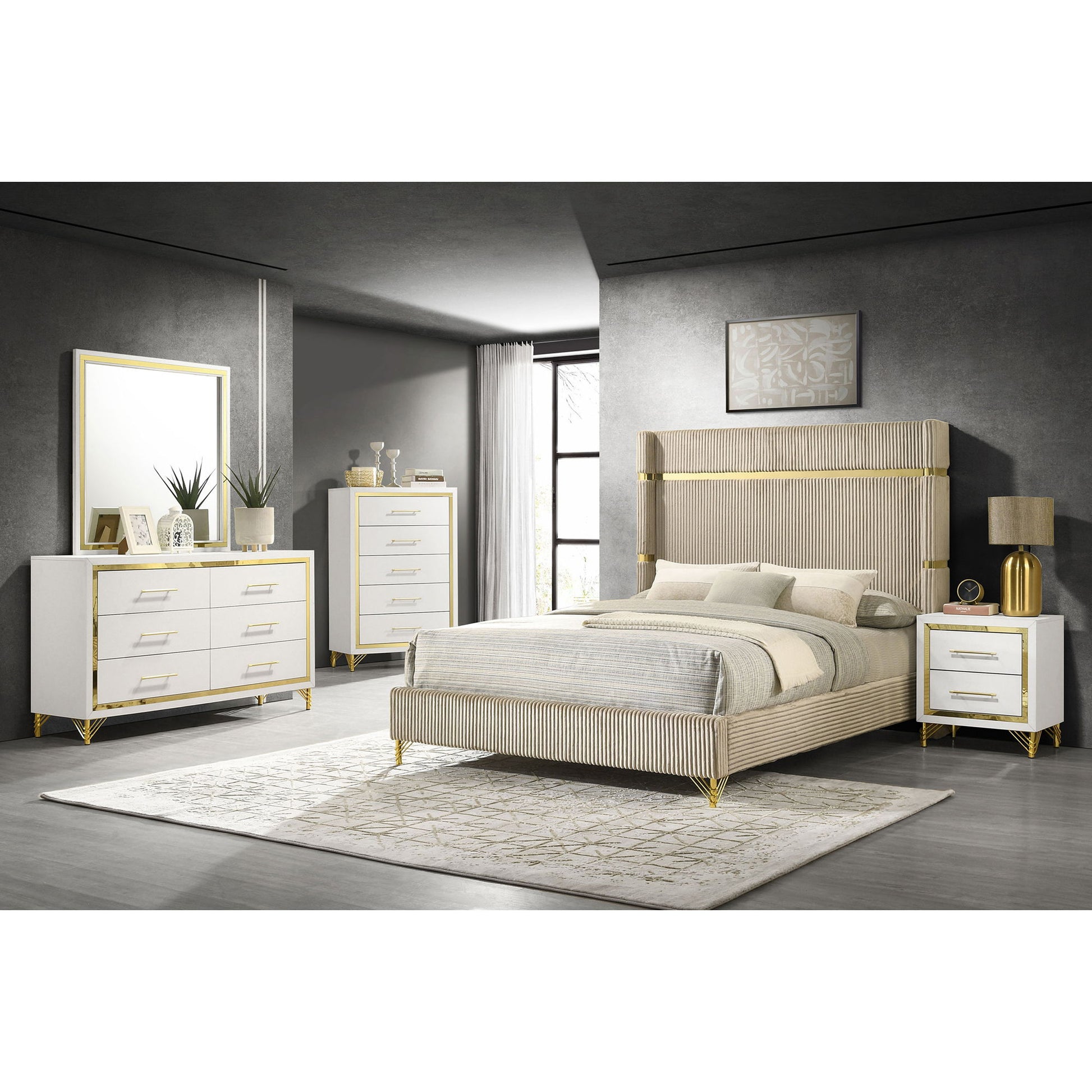 Chesney - 2 Drawer Nightstand With Trim, Bedroom Side Table - White - The Sleep Loft - Online Mattress Showroom NYC