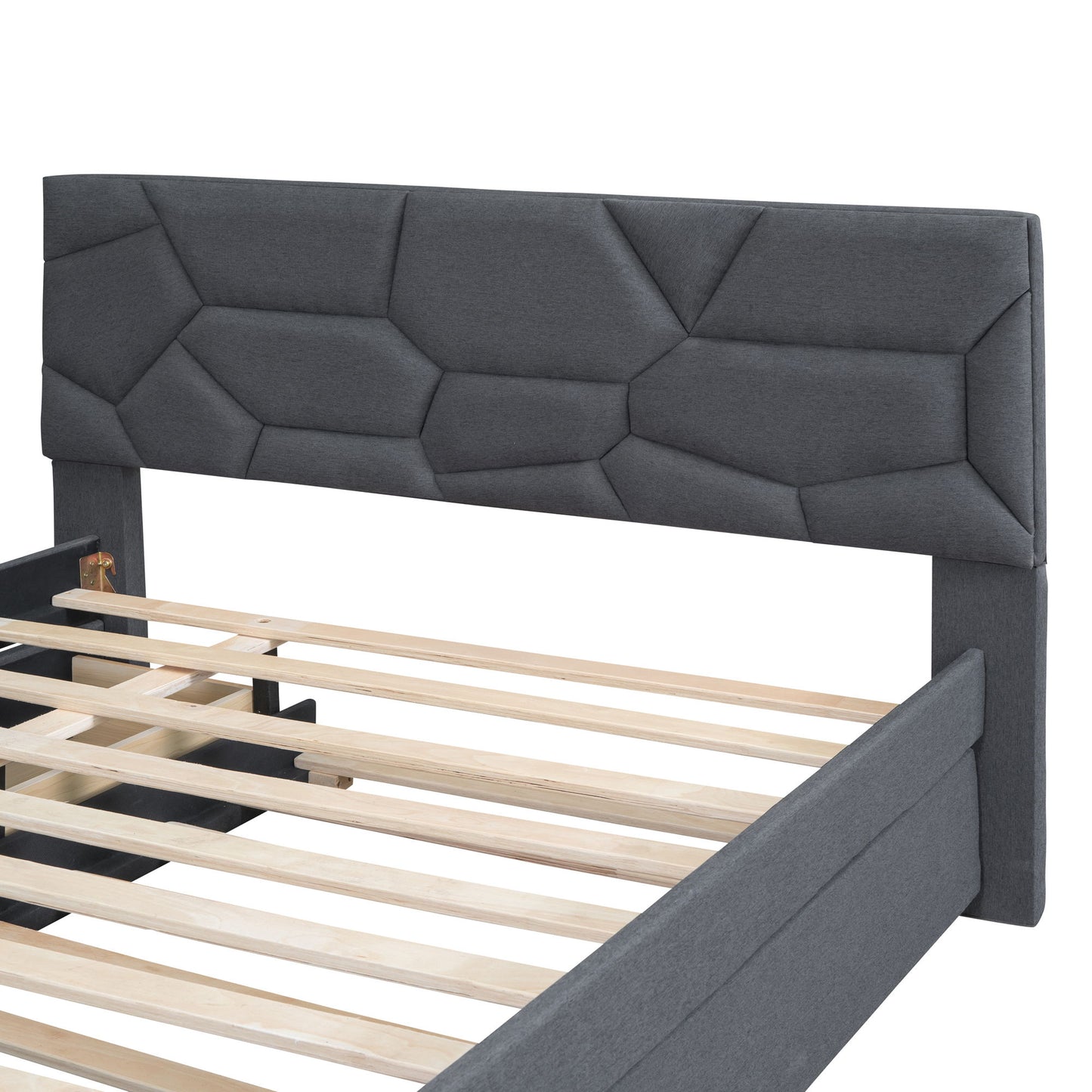 Upholstered Platform Bed With Brick Pattern Headboard And Twin Long Size Trundle - The Sleep Loft - Online Mattress Showroom NYC
