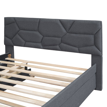 Upholstered Platform Bed With Brick Pattern Headboard And Twin Long Size Trundle - The Sleep Loft - Online Mattress Showroom NYC