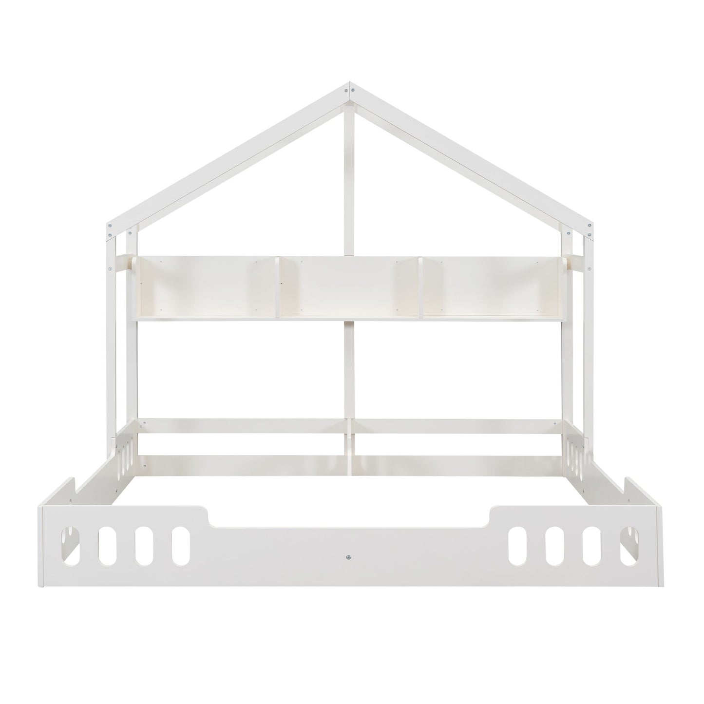 Twin Size Platform Bed With Shared Design, Guardrails, And Built In Shelves - Creamy White - The Sleep Loft - Online Mattress Showroom NYC