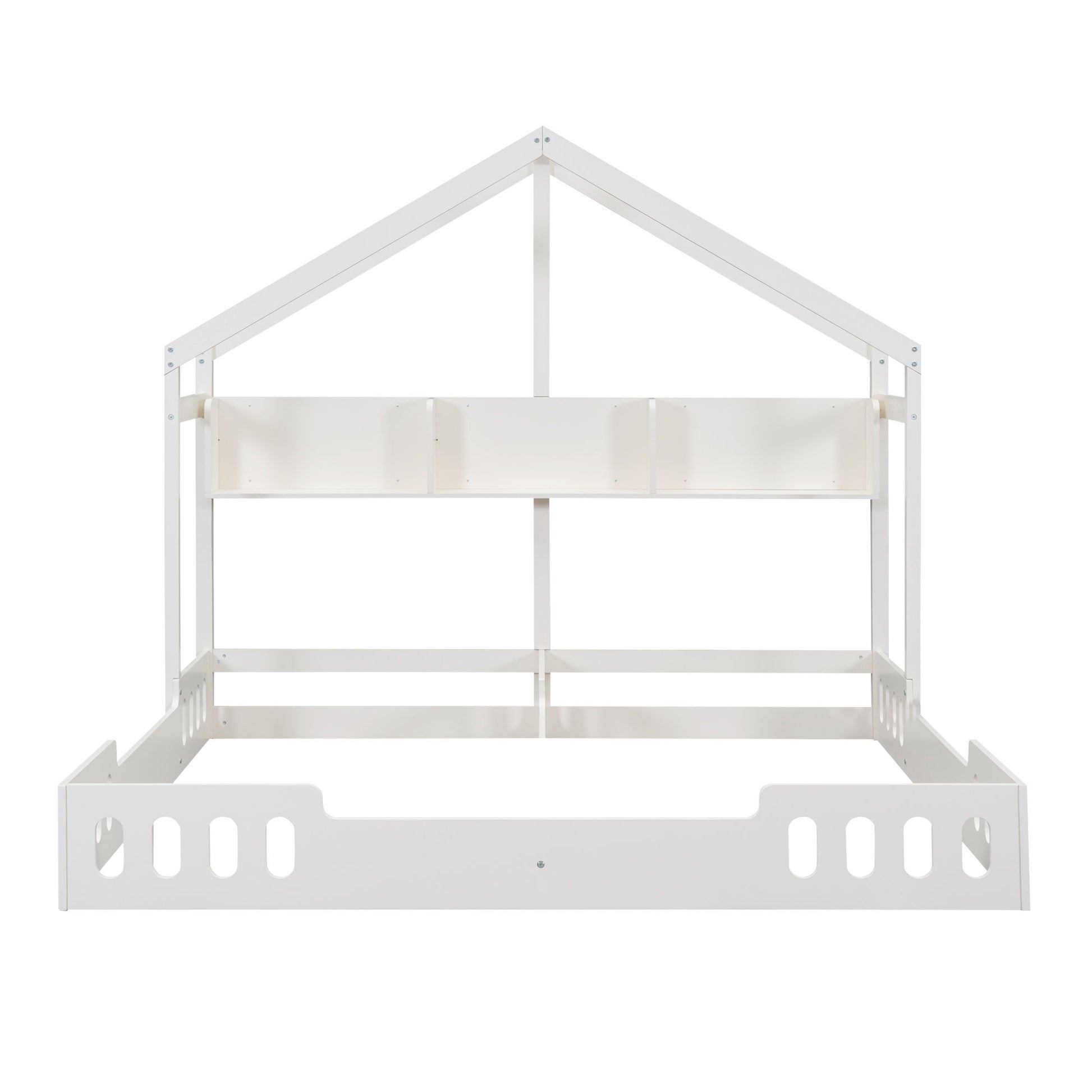 Twin Size Platform Bed With Shared Design, Guardrails, And Built In Shelves - Creamy White - The Sleep Loft - Online Mattress Showroom NYC