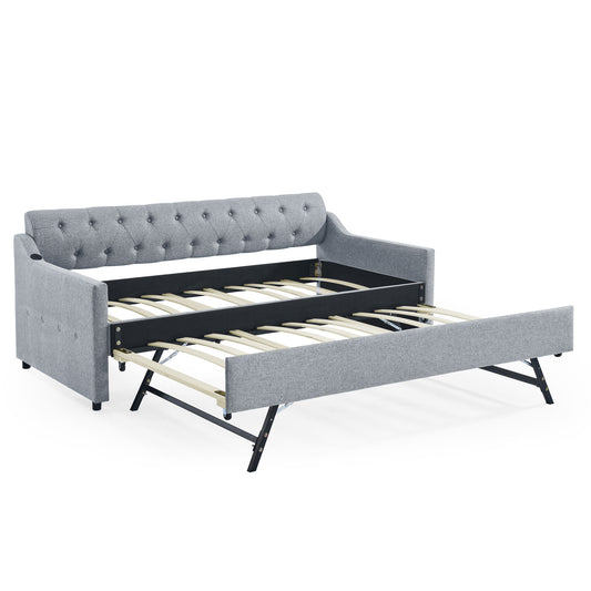 Size Upholstered Daybed With Trundle And USB Charging Armrest - The Sleep Loft - Online Mattress Showroom NYC