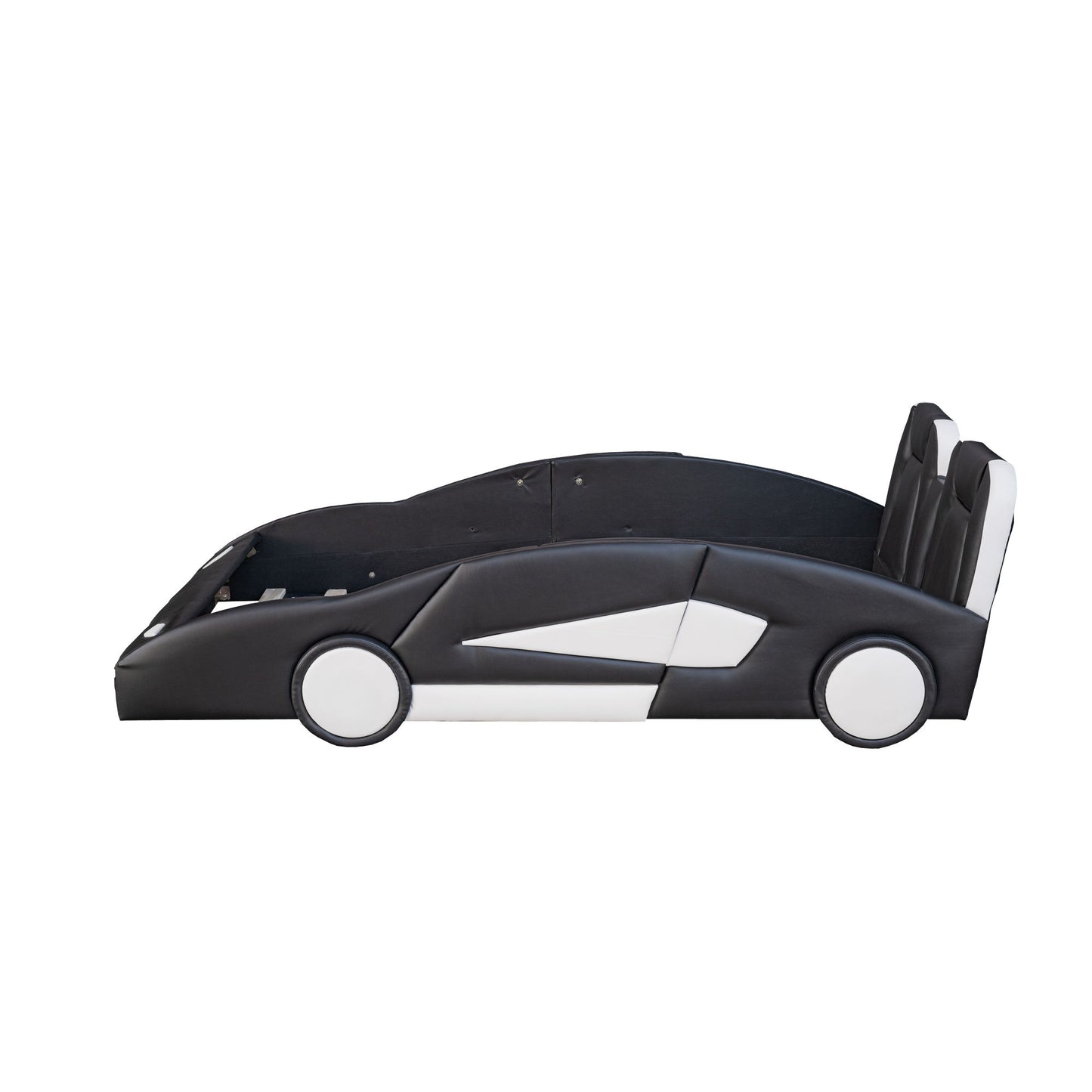 Race Car Shaped Twin Platform Bed With Wheels, Pine Wood Construction - The Sleep Loft - Online Mattress Showroom NYC