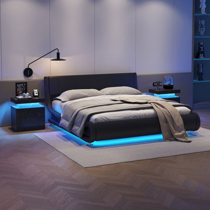 Nightstand LED, Bedside Table Cabinet With 2 Drawers For Bedroom - The Sleep Loft - Online Mattress Showroom NYC