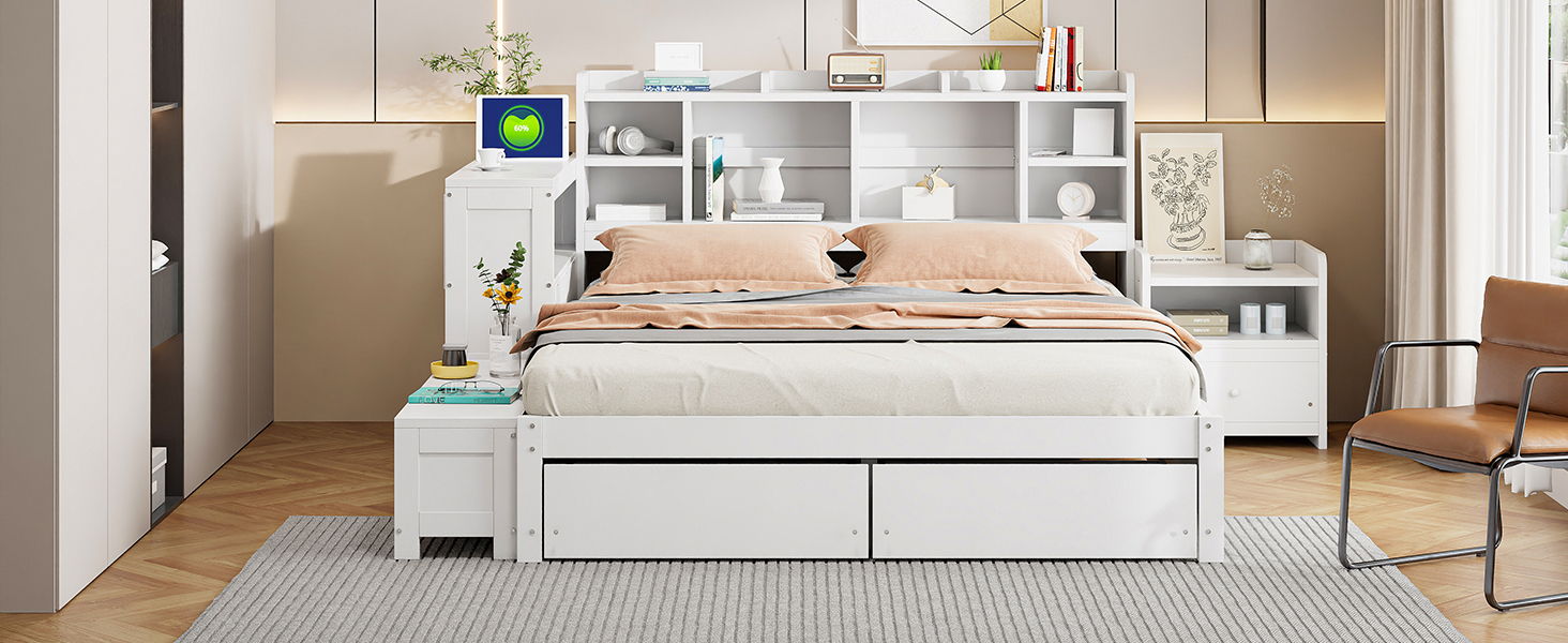 Platform Bed With Multi Functional Storage Space, Nightstand, 2 Drawers, USB Ports And Desk - The Sleep Loft - Online Mattress Showroom NYC