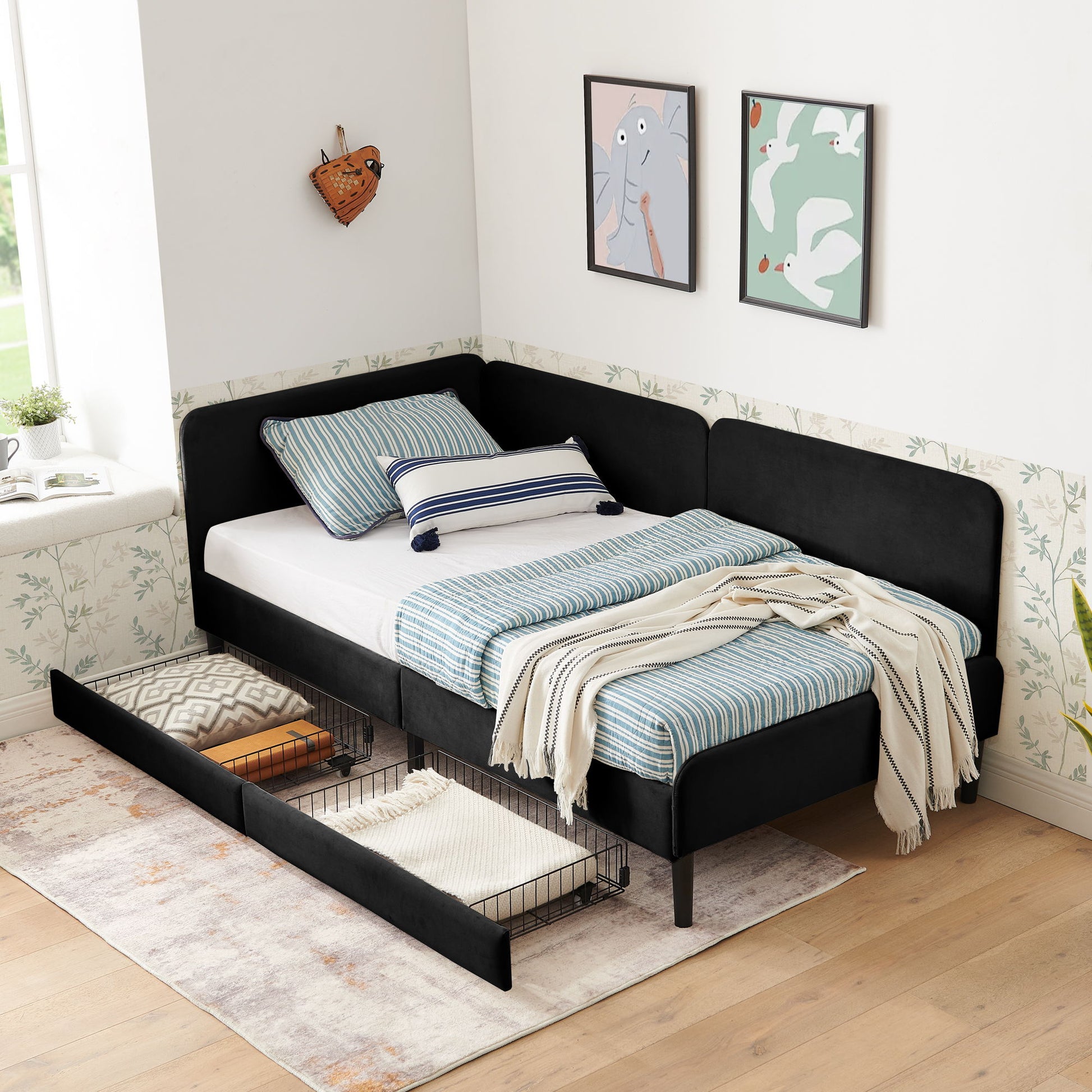Upholstered Platform Bed Frame With 2 Storage Drawers And Adjustable Sofa Bed - The Sleep Loft - Online Mattress Showroom NYC