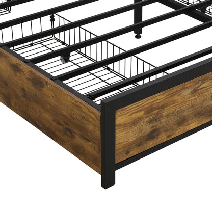 Contemporary Bed Frame With Storage Headboard, Charging Station, LED Lights