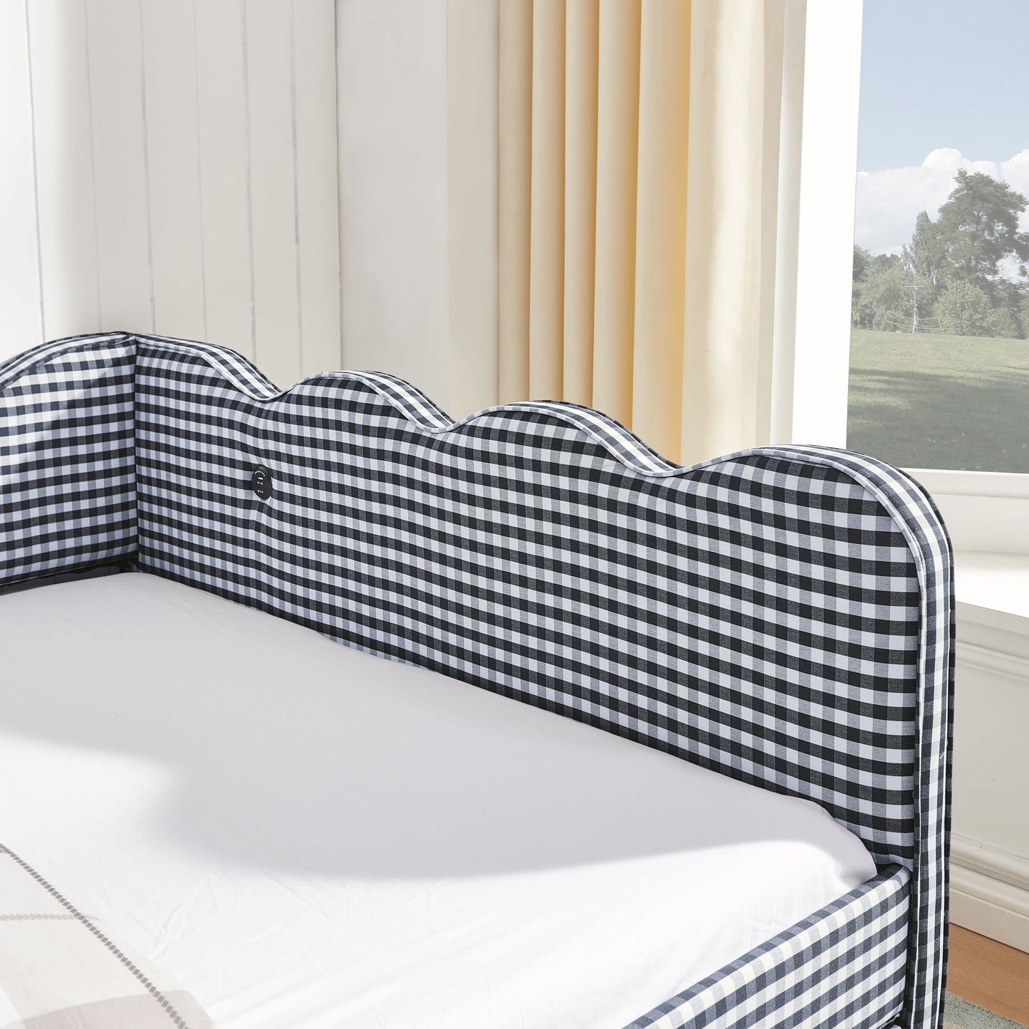 Gingham Daybed With USB Charging Port, Wave-Shaped Design - The Sleep Loft - Online Mattress Showroom NYC