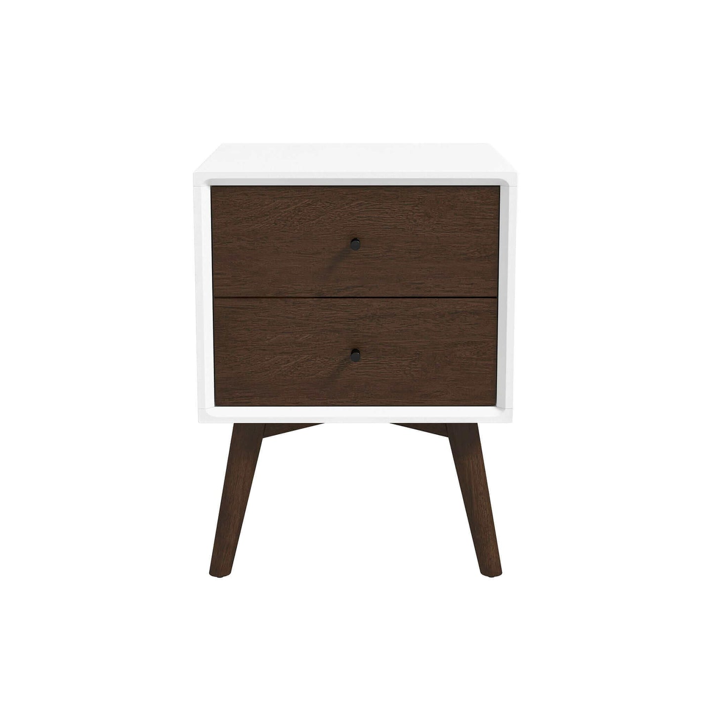 Caroline - Mid-Century Modern Style White Night Stand 2 Drawer - The Sleep Loft - Online Mattress Showroom NYC