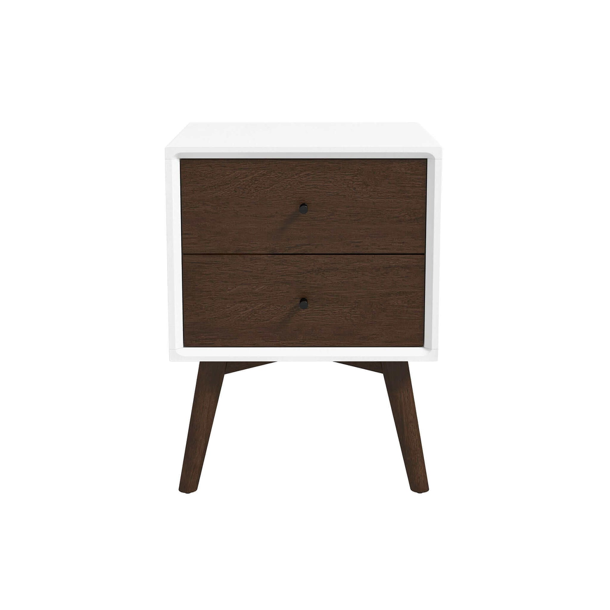 Caroline - Mid-Century Modern Style White Night Stand 2 Drawer - The Sleep Loft - Online Mattress Showroom NYC