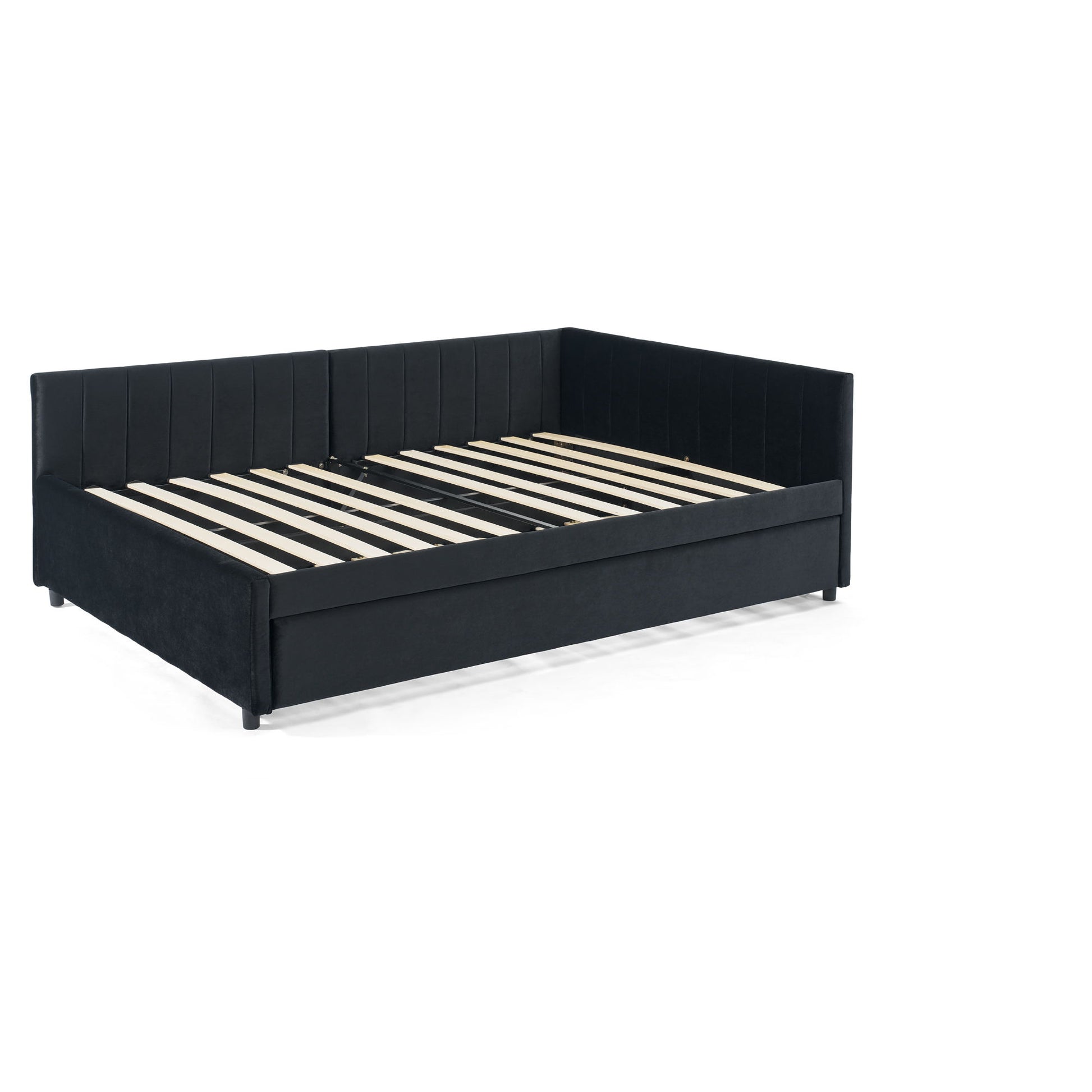 Full Size Upholstered Daybed With Trundle, Tufted Backrest And Armrests - Black - The Sleep Loft - Online Mattress Showroom NYC