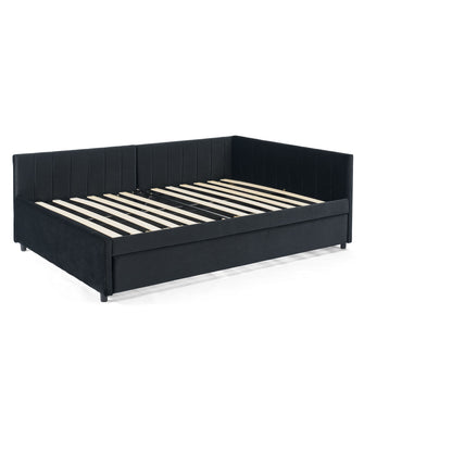 Full Size Upholstered Daybed With Trundle, Tufted Backrest And Armrests - Black - The Sleep Loft - Online Mattress Showroom NYC