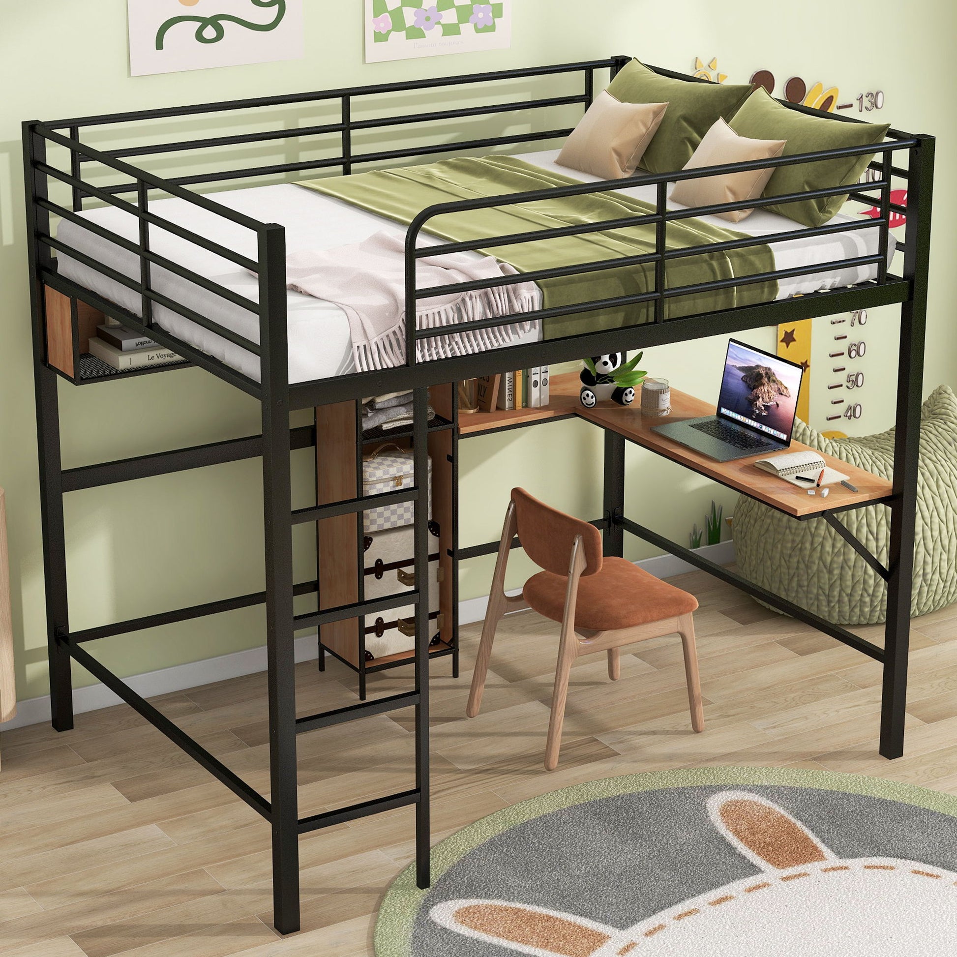 Full Size & Loft Bed With L-Shaped Desk And Shelves - Black - The Sleep Loft - Online Mattress Showroom NYC