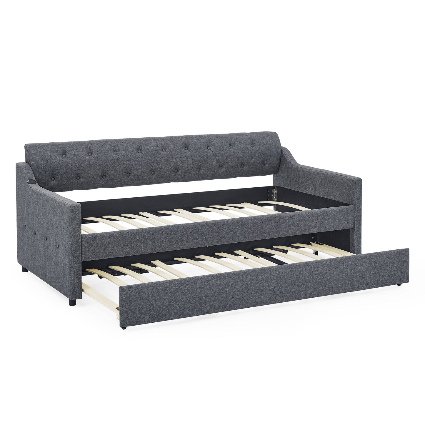 Size Upholstered Daybed With Trundle And USB Charging Armrest - The Sleep Loft - Online Mattress Showroom NYC