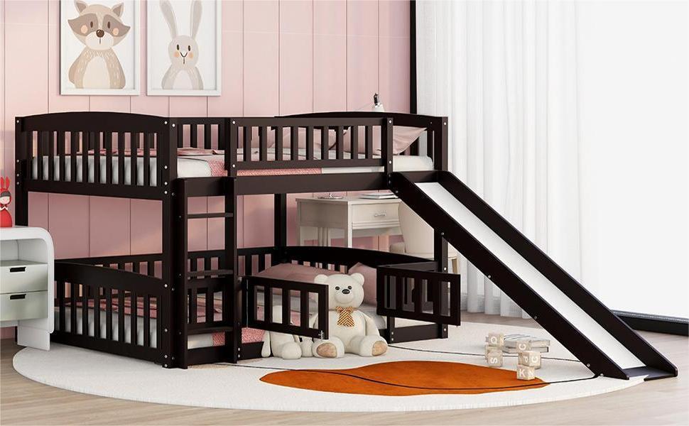 Low Bunk Bed With Slide, Fence And Ladder - The Sleep Loft - Online Mattress Showroom NYC