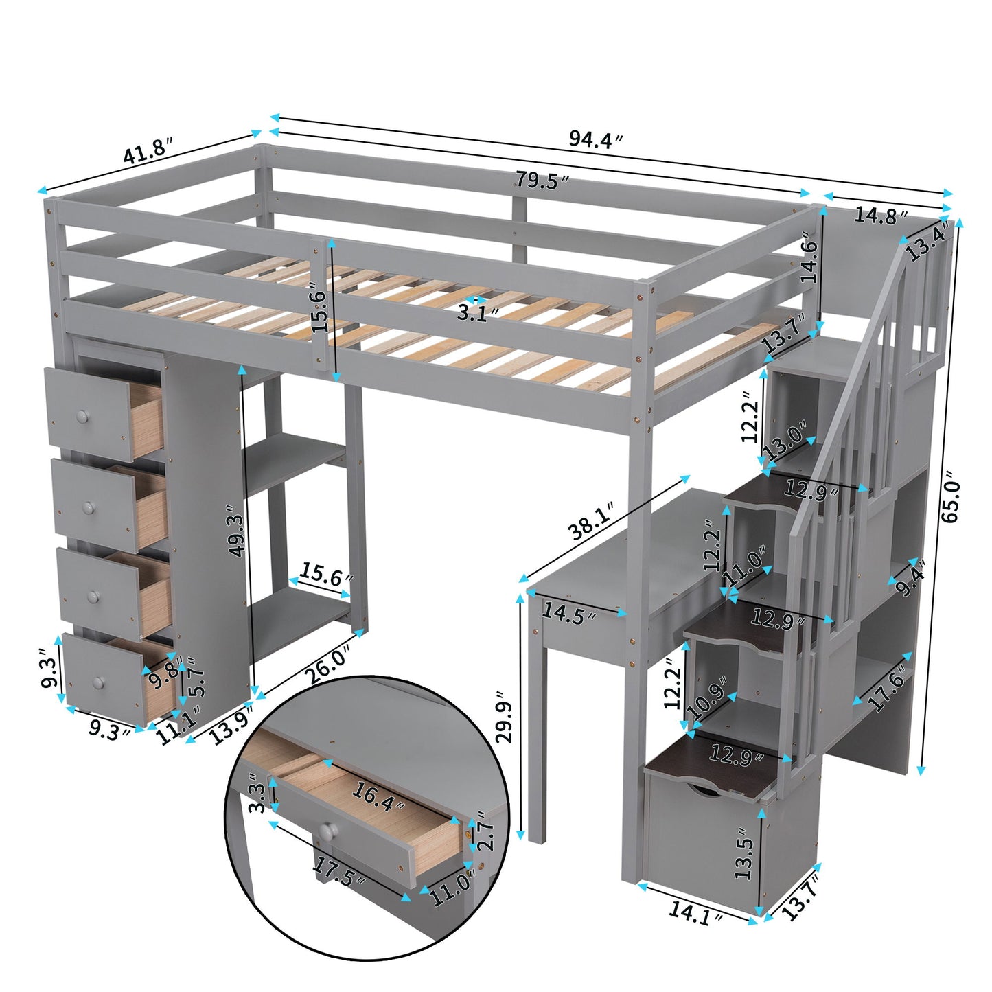 Loft Bed With Storage Drawers, Desk And Stairs With Shelves - The Sleep Loft - Online Mattress Showroom NYC