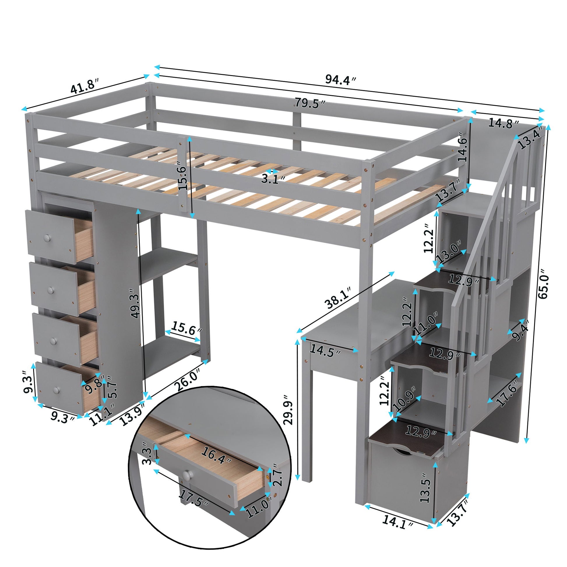 Loft Bed With Storage Drawers, Desk And Stairs With Shelves - The Sleep Loft - Online Mattress Showroom NYC