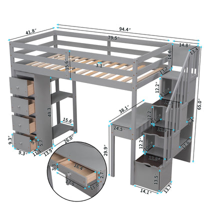 Loft Bed With Storage Drawers, Desk And Stairs With Shelves - The Sleep Loft - Online Mattress Showroom NYC