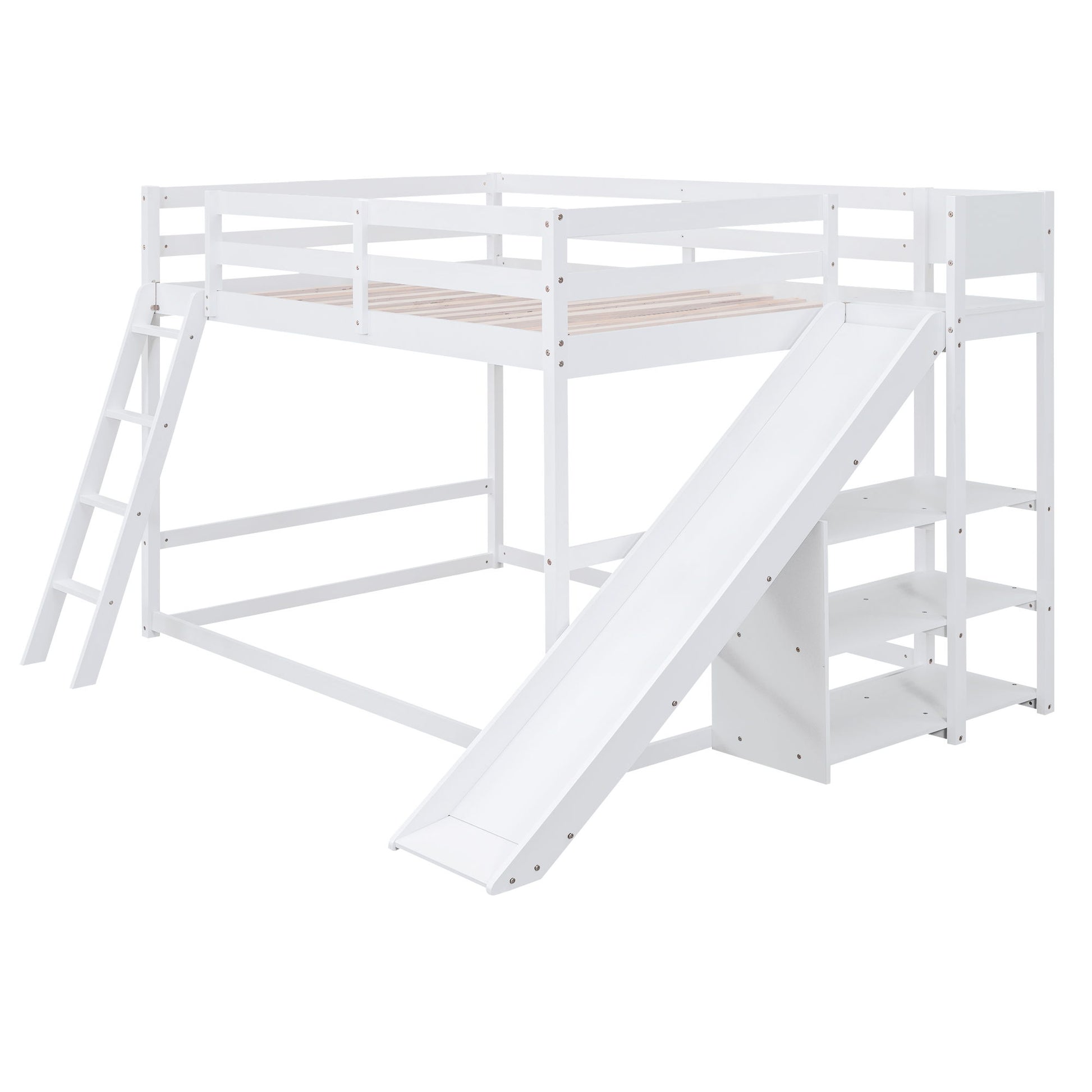 Bunk Bed With Ladder, Slide, And Shelves Pine Wood - The Sleep Loft - Online Mattress Showroom NYC