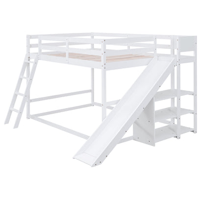 Bunk Bed With Ladder, Slide, And Shelves Pine Wood - The Sleep Loft - Online Mattress Showroom NYC