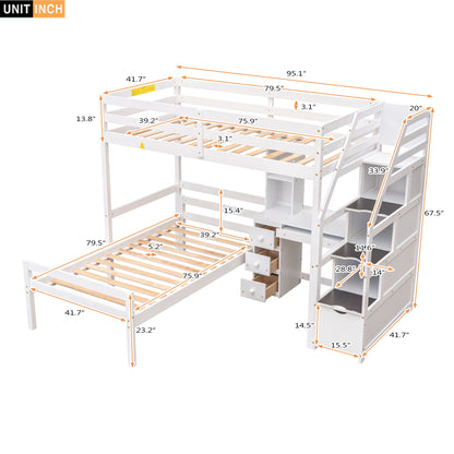 Loft Bed With Stand Alone Bed, Storage Staircase, Desk, Shelves, And Drawers - The Sleep Loft - Online Mattress Showroom NYC