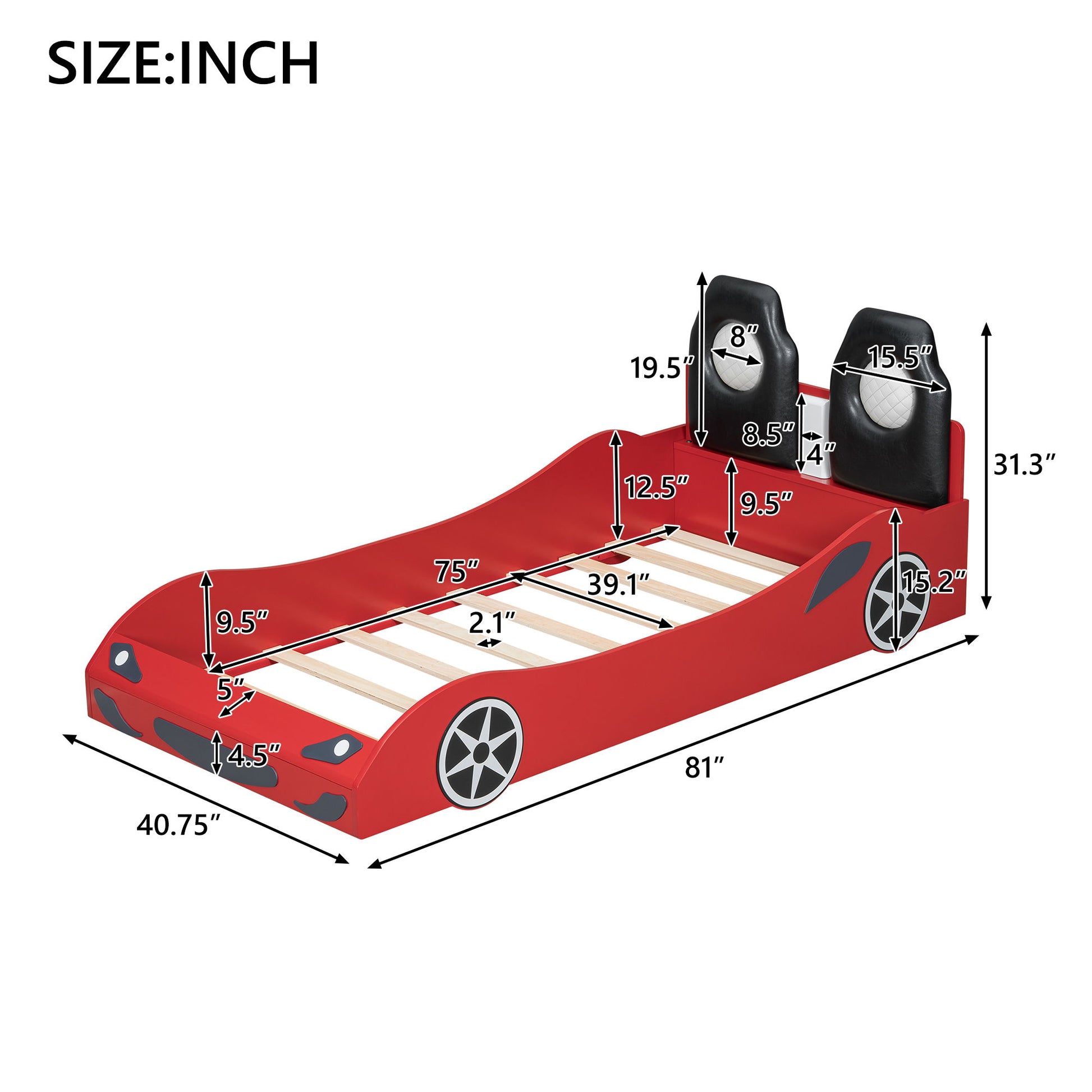 Race Car Shaped Platform Bed With LED And Upholstered Backrest In - The Sleep Loft - Online Mattress Showroom NYC