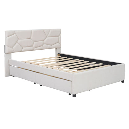 Upholstered Platform Bed With Brick Pattern Headboard And Twin Long Size Trundle - The Sleep Loft - Online Mattress Showroom NYC
