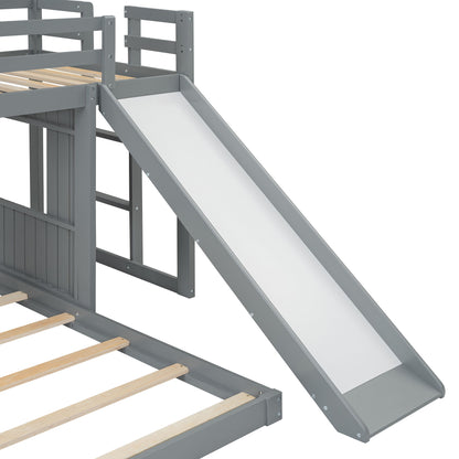 Loft Bunk Bed With Playhouse, Farmhouse, Ladder, Slide And Guardrails - The Sleep Loft - Online Mattress Showroom NYC