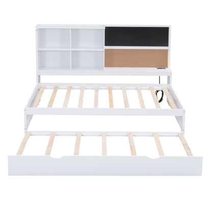 Twin Size Daybed With Storage Shelvesboard, Cork Board, USB Ports And Trundle - White - The Sleep Loft - Online Mattress Showroom NYC