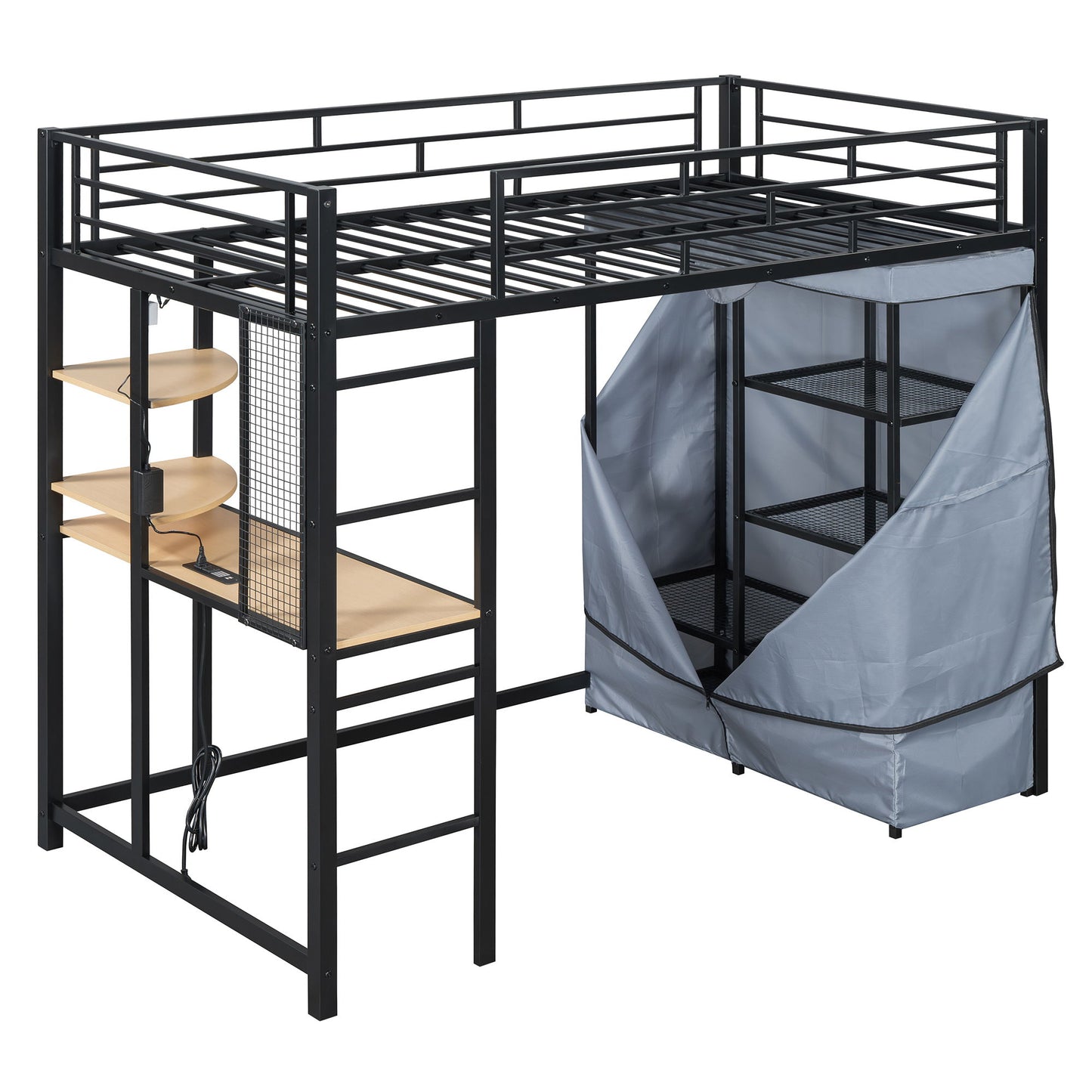 Loft Bed With Desk, Shelves, Power Outlet, LED Light And Wardrobe - The Sleep Loft - Online Mattress Showroom NYC
