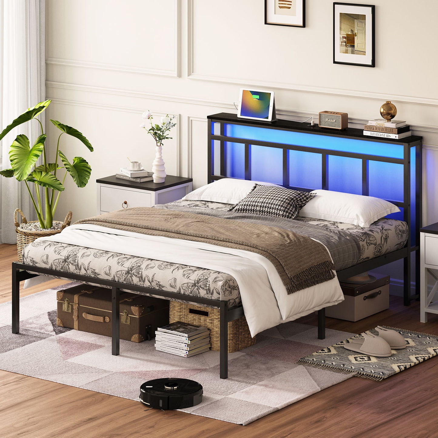 Bed Frame With Storage Headboard With USB C, Type C And LED Light - The Sleep Loft - Online Mattress Showroom NYC