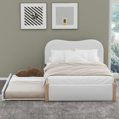 Upholstered Platform Bed With Wood Supporting Feet And Trundle - The Sleep Loft - Online Mattress Showroom NYC