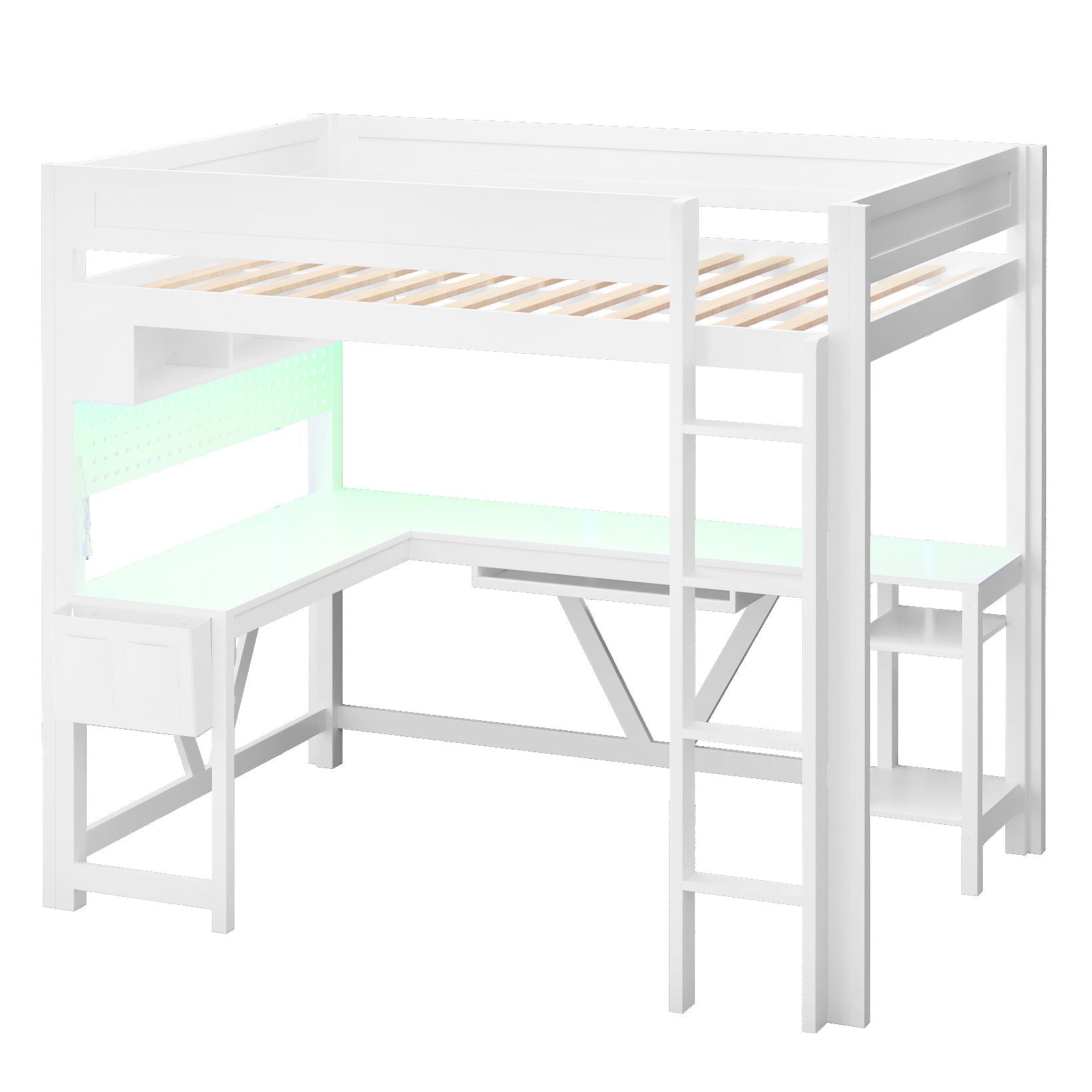 Gaming Loft Bed With Desk, Storage Shelves, LED And Charging Station - The Sleep Loft - Online Mattress Showroom NYC