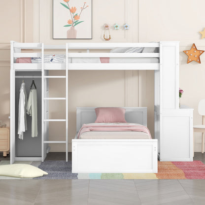 Loft Bed With A Stand Alone Bed, Shelves, Desk, And Wardrobe - The Sleep Loft - Online Mattress Showroom NYC