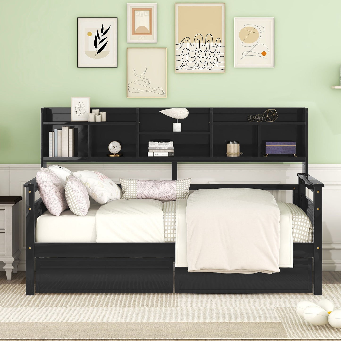 Daybed, Slat Support, With Bedside Shelves And 2 Drawers - The Sleep Loft - Online Mattress Showroom NYC