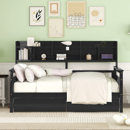 Daybed, Slat Support, With Bedside Shelves And 2 Drawers - The Sleep Loft - Online Mattress Showroom NYC