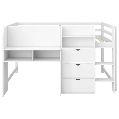 Low Loft Bed With Built In Desk, Storage Cabinets, Open Bookcase And Doodle board - The Sleep Loft - Online Mattress Showroom NYC