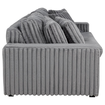 Jacana Corduroy Upholstered Dual Power Chaise Sofa Grey