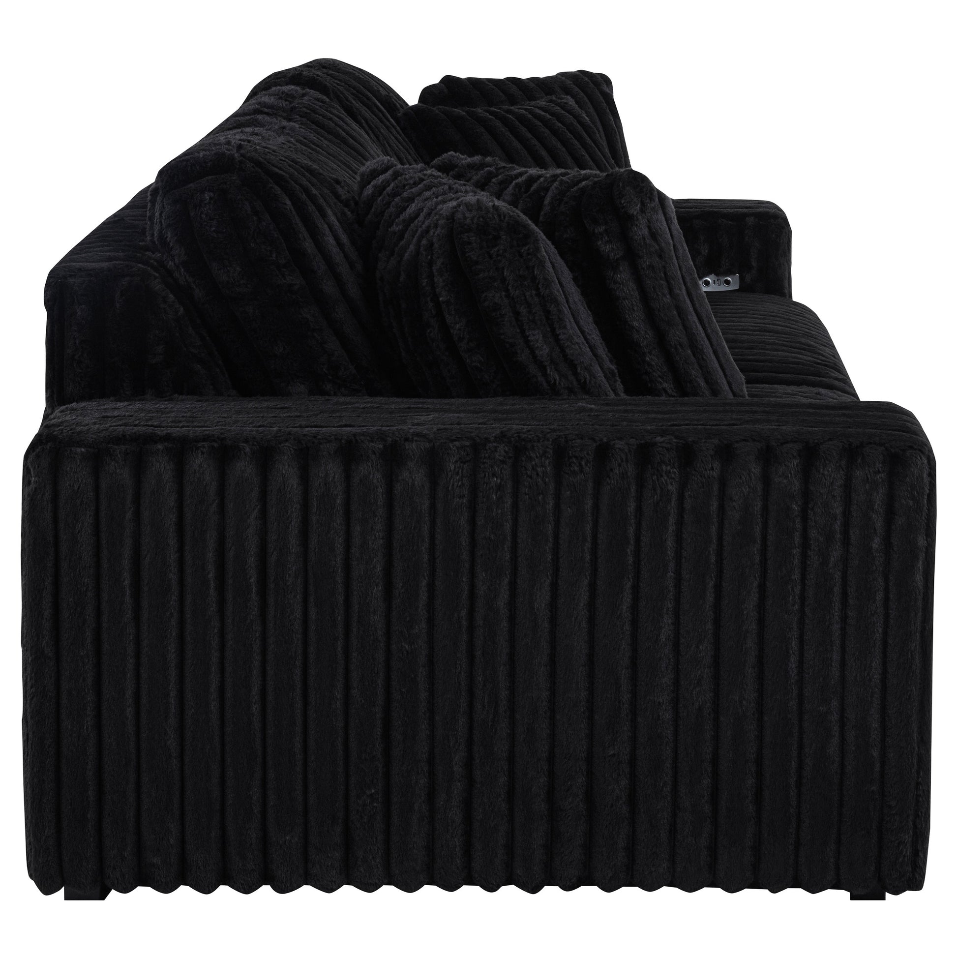 Jacana Corduroy Upholstered Dual Power Chaise Sofa Black