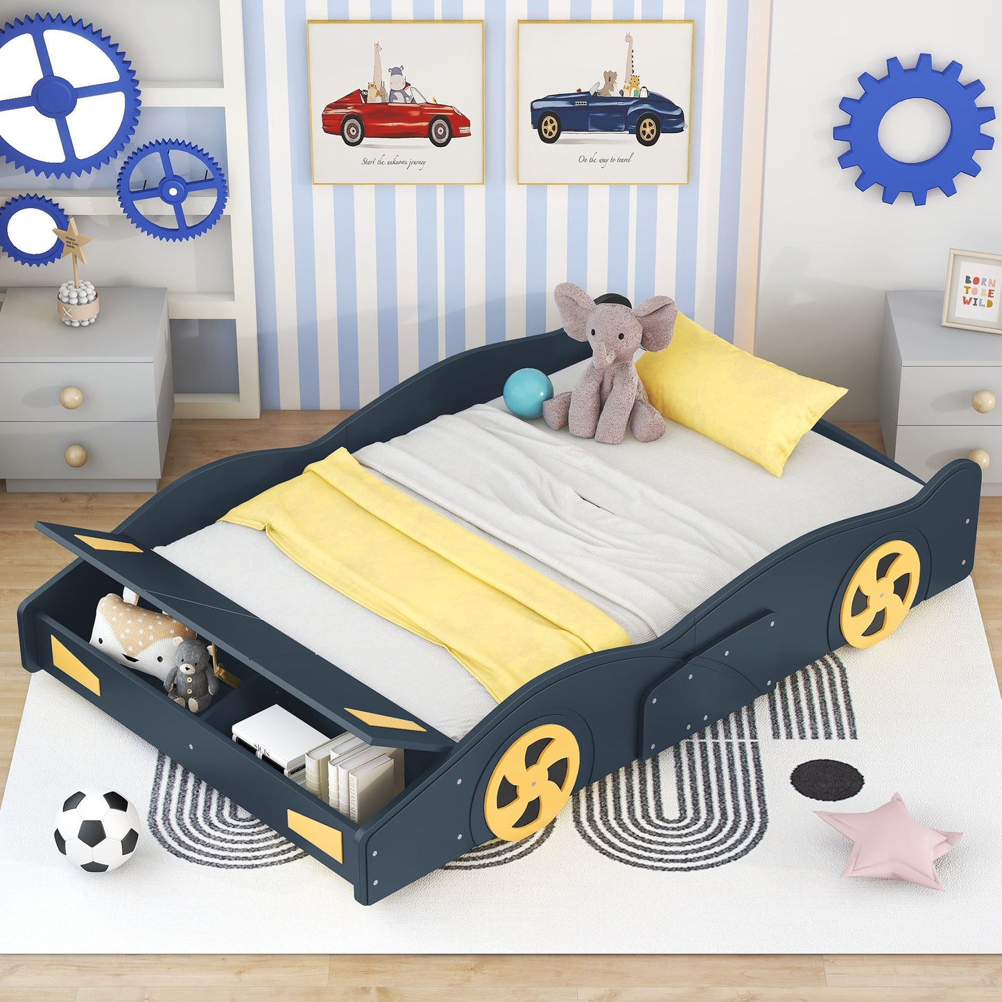 Race Car Shaped Platform Bed With Wheels And Storage - The Sleep Loft - Online Mattress Showroom NYC