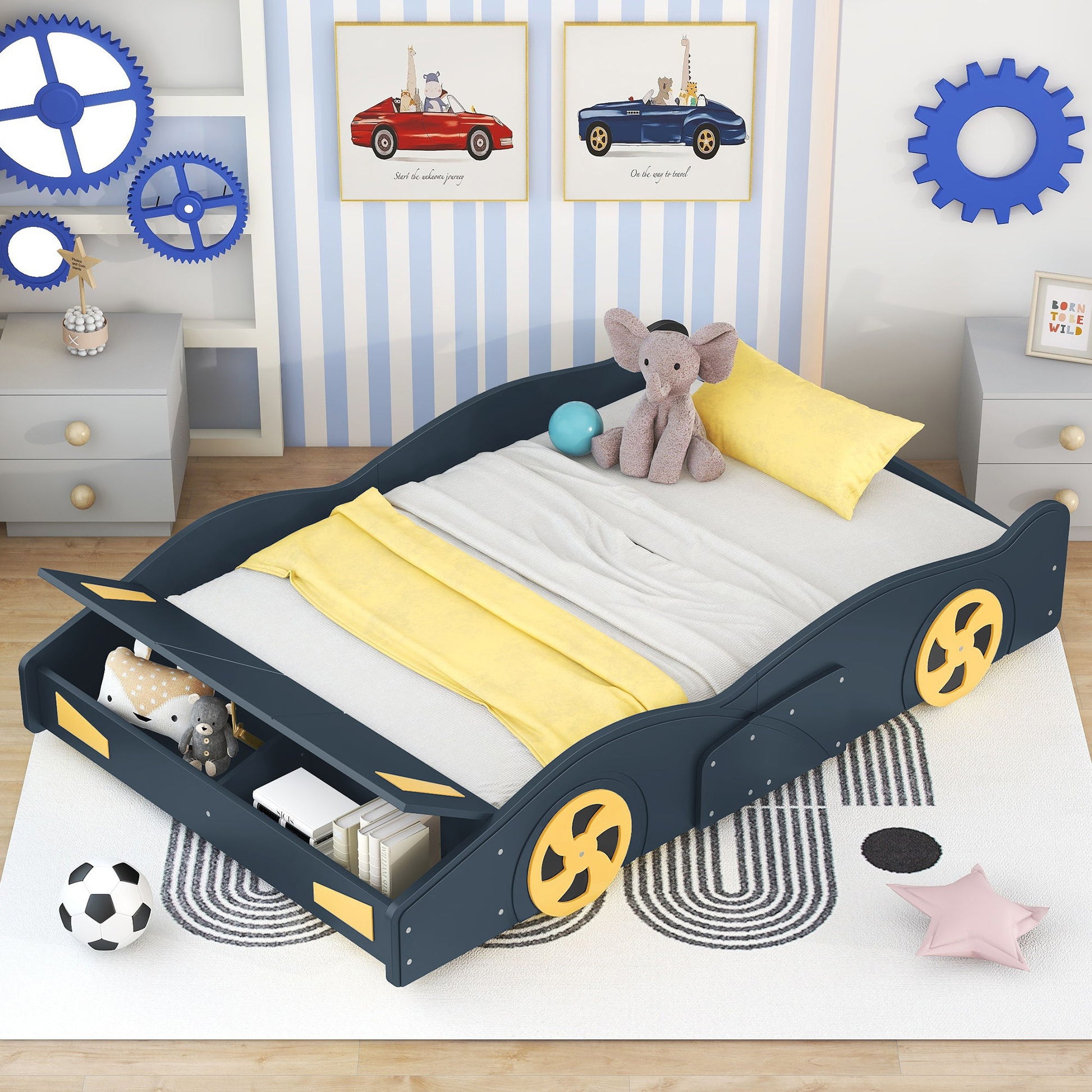 Race Car Shaped Platform Bed With Wheels And Storage - The Sleep Loft - Online Mattress Showroom NYC